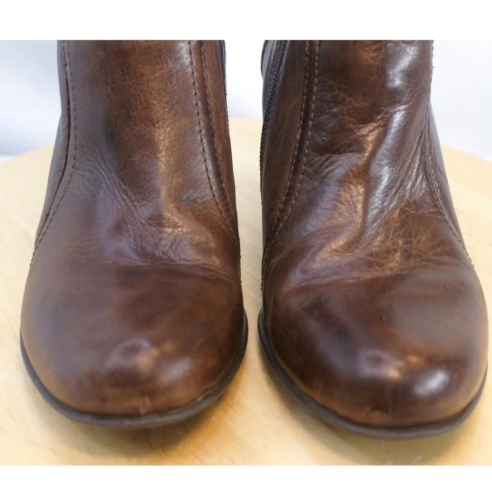 Nurture Hunter Brown Leather Ankle Boots‎ Buckle Zip Booties Womens 6.5M